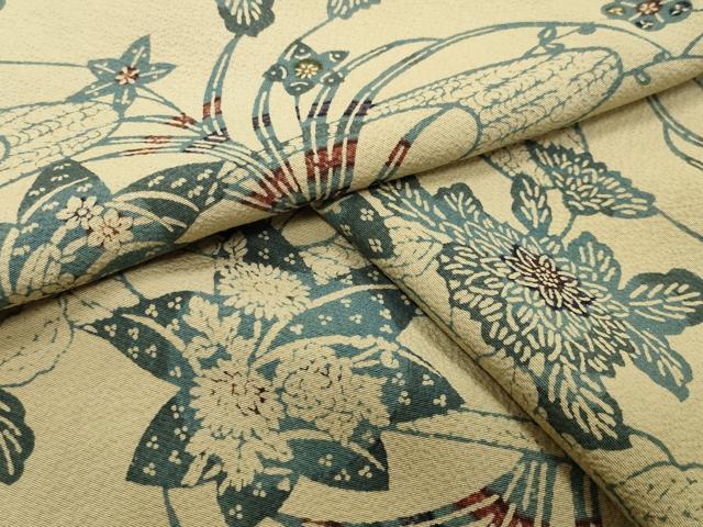 平和屋着物●上質な小紋　藍　型染め　流水花文　正絹　逸品　CABB0043gh 平和屋着物○上質な小紋 藍 型染め 流水花文 正絹 逸品 CABB0043gh