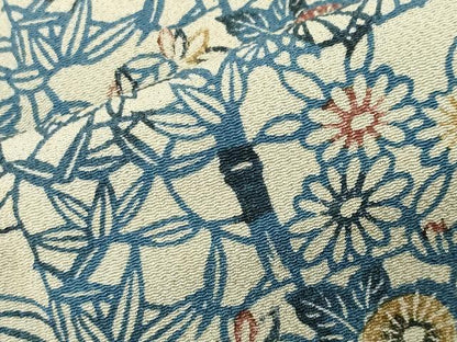 平和屋着物●上質な小紋　藍　型染め　笹竹花文　鬼しぼ縮緬　正絹　逸品　CABB0045gh