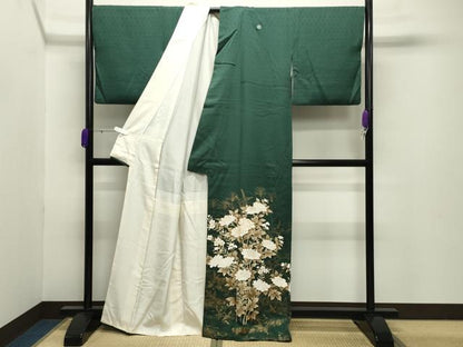平和屋着物●豪華色留袖　作家物　駒刺繍　飛鶴牡丹花文　金彩　正絹　逸品　CABB0050gh
