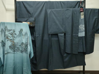 平和屋着物●男性　本場大島紬　アンサンブル・長襦袢セット　100亀甲　総詰め　橋口信夫作　証紙付き　正絹　逸品　CABB0058gh