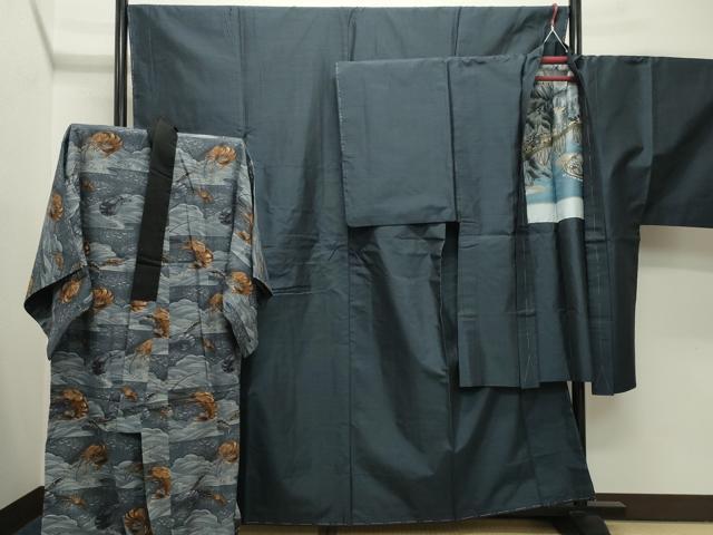 平和屋着物●男性　本場大島紬　アンサンブル・長襦袢セット　80亀甲　総詰め　正絹　逸品　CABB0060gh