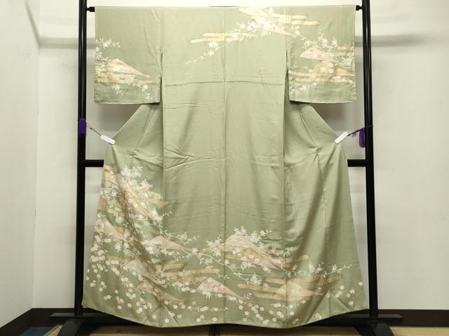 平和屋着物●訪問着 駒刺繍 扇面花文 金彩 正絹 逸品 CABB0068gh
