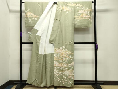 平和屋着物●訪問着 駒刺繍 扇面花文 金彩 正絹 逸品 CABB0068gh