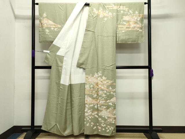 平和屋着物●訪問着 駒刺繍 扇面花文 金彩 正絹 逸品 CABB0068gh