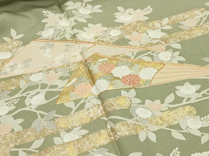 平和屋着物●訪問着 駒刺繍 扇面花文 金彩 正絹 逸品 CABB0068gh