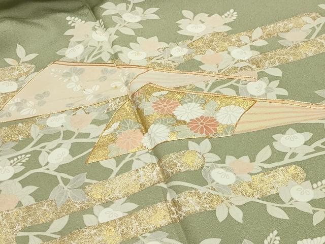 平和屋着物●訪問着 駒刺繍 扇面花文 金彩 正絹 逸品 CABB0068gh
