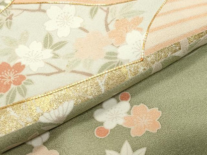 平和屋着物●訪問着 駒刺繍 扇面花文 金彩 正絹 逸品 CABB0068gh