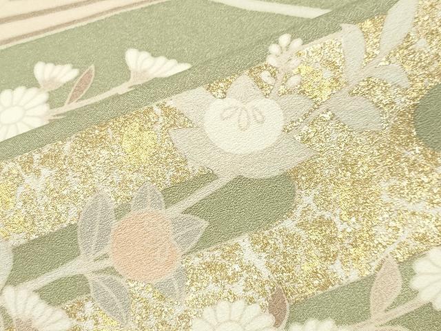 平和屋着物●訪問着 駒刺繍 扇面花文 金彩 正絹 逸品 CABB0068gh