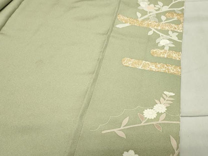 平和屋着物●訪問着 駒刺繍 扇面花文 金彩 正絹 逸品 CABB0068gh