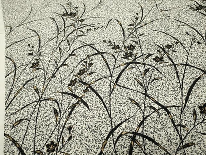平和屋着物●訪問着 作家物 草花文 たたき染め 黒地 金彩 正絹 逸品 CABB0069gh