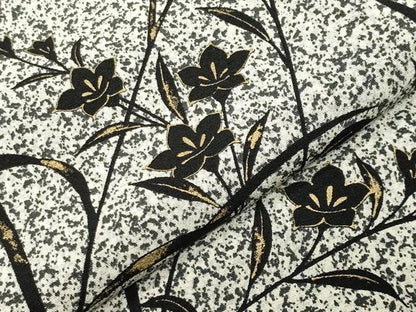 平和屋着物●訪問着 作家物 草花文 たたき染め 黒地 金彩 正絹 逸品 CABB0069gh