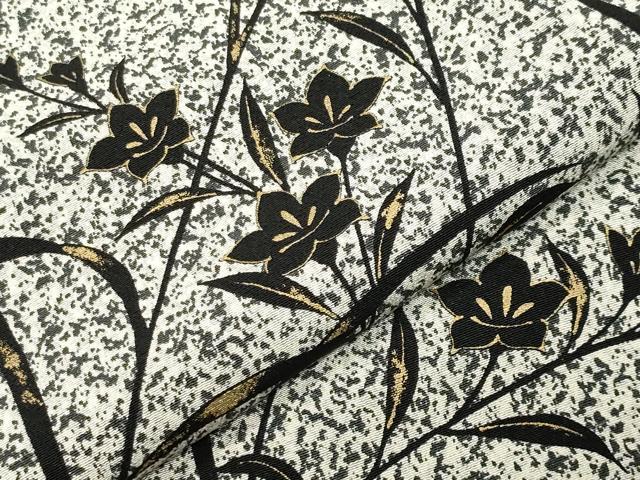 平和屋着物●訪問着 作家物 草花文 たたき染め 黒地 金彩 正絹 逸品 CABB0069gh