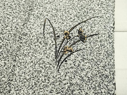平和屋着物●訪問着 作家物 草花文 たたき染め 黒地 金彩 正絹 逸品 CABB0069gh