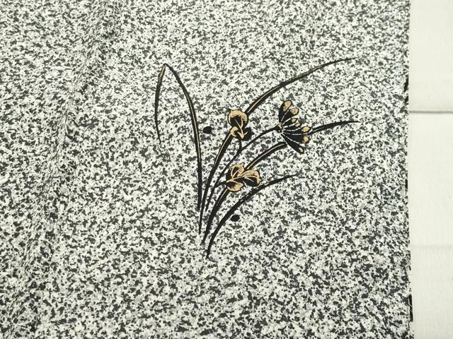 平和屋着物●訪問着 作家物 草花文 たたき染め 黒地 金彩 正絹 逸品 CABB0069gh