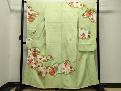 平和屋着物●豪華振袖 総絞り 駒刺繍 花籠文 正絹 逸品 CABB0074gh