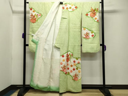 平和屋着物●豪華振袖 総絞り 駒刺繍 花籠文 正絹 逸品 CABB0074gh