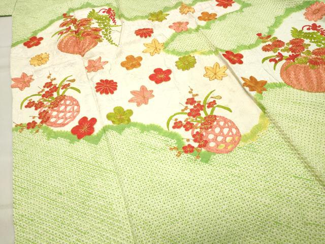 平和屋着物●豪華振袖 総絞り 駒刺繍 花籠文 正絹 逸品 CABB0074gh