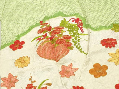 平和屋着物●豪華振袖 総絞り 駒刺繍 花籠文 正絹 逸品 CABB0074gh