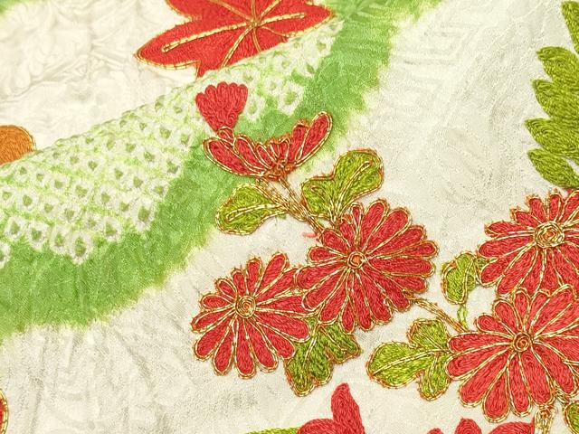 平和屋着物●豪華振袖 総絞り 駒刺繍 花籠文 正絹 逸品 CABB0074gh