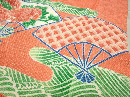 平和屋着物●名門 藤娘きぬたや・総絞り 振袖 エ霞扇面花文 正絹 逸品 CABB0075gh