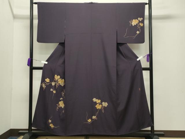 平和屋着物●訪問着 作家物 竹屋町刺繍 葡萄蔦の葉文 金彩 正絹 逸品 CABB0078gh