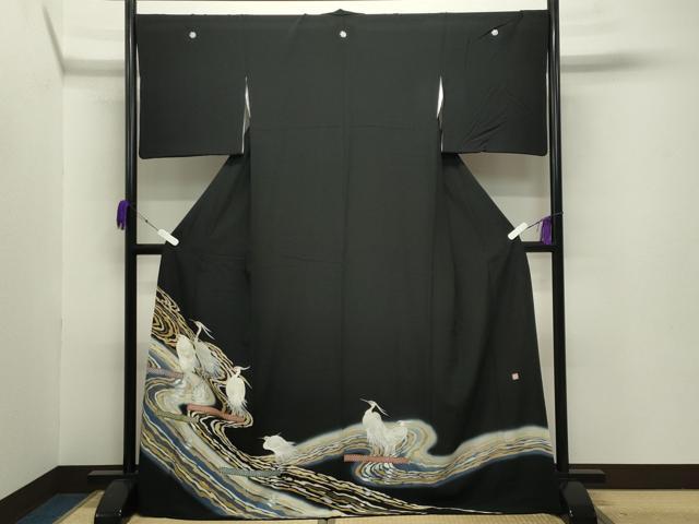 平和屋着物●豪華黒留袖 作家物 刺繍 流水鷺文 暈し染め 金彩 正絹 逸品 CABB0079gh