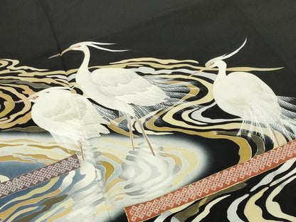 平和屋着物●豪華黒留袖 作家物 刺繍 流水鷺文 暈し染め 金彩 正絹 逸品 CABB0079gh