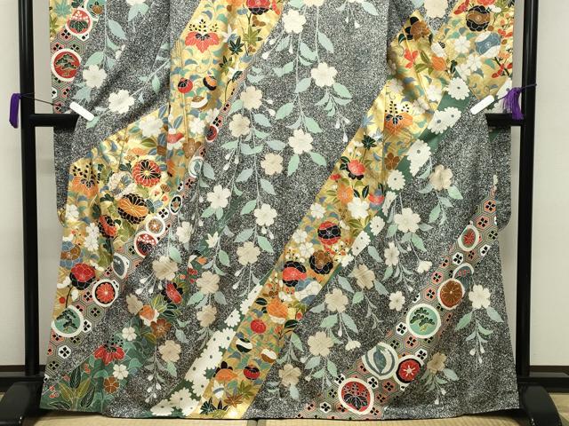 平和屋着物●豪華振袖 駒刺繍 舞花文 金彩 正絹 逸品 CABB0081gh