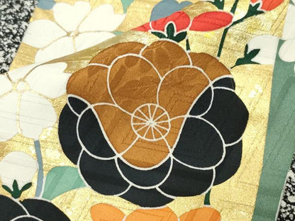 平和屋着物●豪華振袖 駒刺繍 舞花文 金彩 正絹 逸品 CABB0081gh
