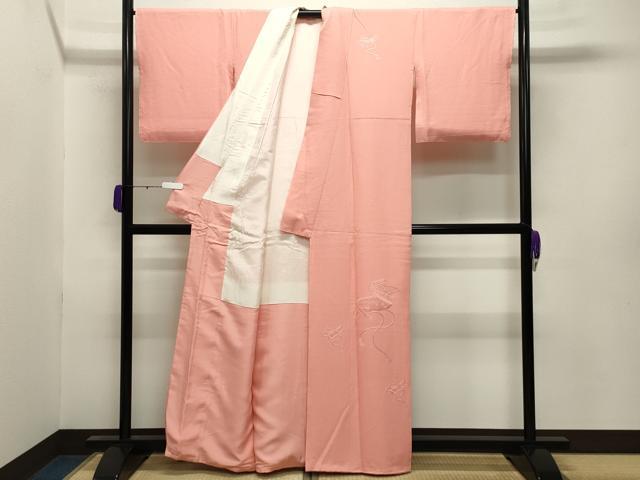 平和屋着物▼中国三大刺繍　スワトウ刺繍　総刺繍　無地絵羽訪問着　絵巻花文　薄紅色　正絹　逸品　CABB0091gh