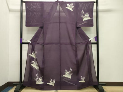 平和屋着物＊夏物 訪問着 絽 籬草花文 銀彩 正絹 逸品 CABB0124gh