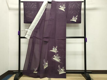 平和屋着物＊夏物 訪問着 絽 籬草花文 銀彩 正絹 逸品 CABB0124gh