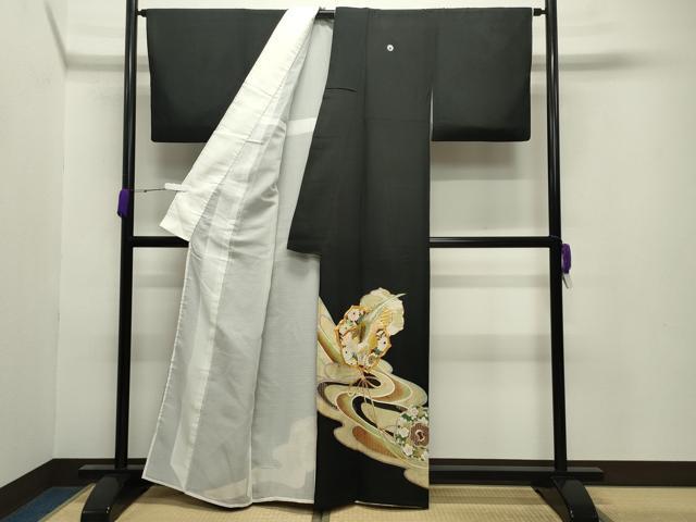 平和屋着物＊夏物 黒留袖 絽 駒刺繍 鳳凰鏡裏花文 金彩 正絹 逸品 CABB0125gh