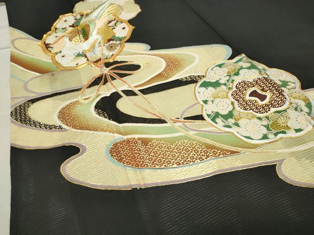 平和屋着物＊夏物 黒留袖 絽 駒刺繍 鳳凰鏡裏花文 金彩 正絹 逸品 CABB0125gh