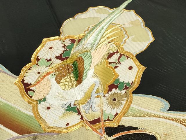 平和屋着物＊夏物 黒留袖 絽 駒刺繍 鳳凰鏡裏花文 金彩 正絹 逸品 CABB0125gh
