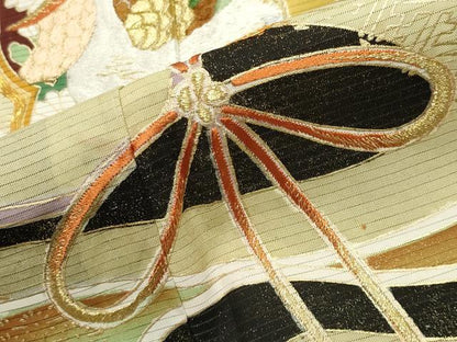 平和屋着物＊夏物 黒留袖 絽 駒刺繍 鳳凰鏡裏花文 金彩 正絹 逸品 CABB0125gh