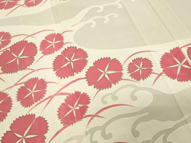 平和屋着物＊夏物 訪問着 絽 駒刺繍 立波花文 銀彩 正絹 逸品 未使用 CABB0127gh