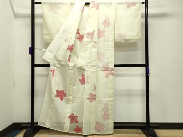 平和屋着物＊夏物 小紋 紗 舞花文 正絹 逸品 未使用 CABB0129gh