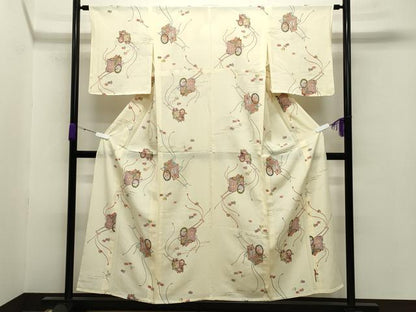 平和屋着物＊夏物 小紋 絽 御所車花文 金彩 正絹 逸品 未使用 CABB0132gh