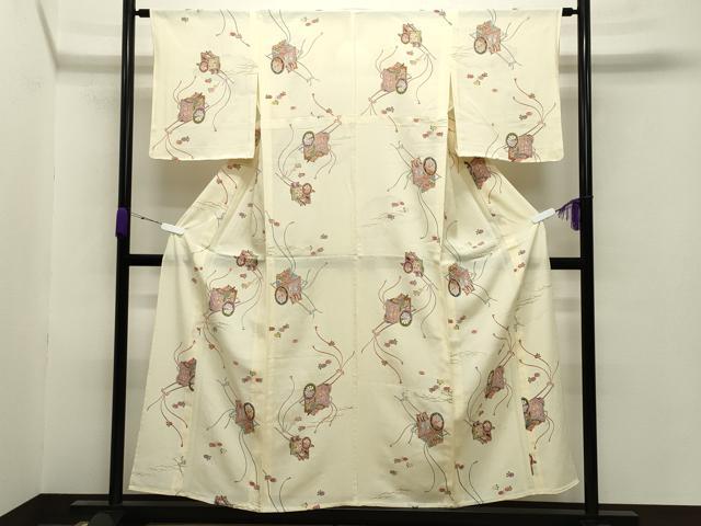 平和屋着物＊夏物 小紋 絽 御所車花文 金彩 正絹 逸品 未使用 CABB0132gh
