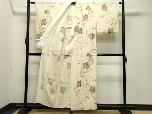 平和屋着物＊夏物　小紋　絽　御所車花文　金彩　正絹　逸品　未使用　CABB0132gh 平和屋着物＊夏物 小紋 絽 御所車花文 金彩 正絹 逸品 未使用 CABB0132gh