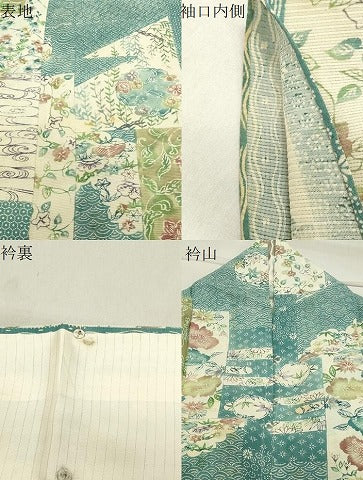 平和屋着物＊夏物 小紋 絽 型染め 色紙重ね花文 正絹 逸品 CABB0139gh