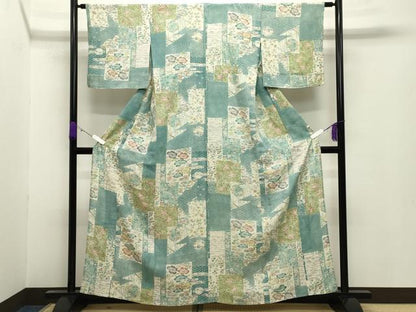 平和屋着物＊夏物 小紋 絽 型染め 色紙重ね花文 正絹 逸品 CABB0139gh