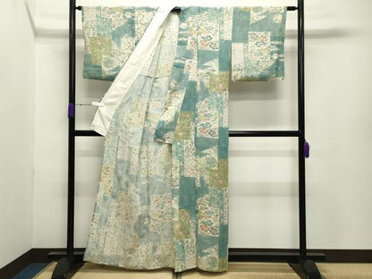 平和屋着物＊夏物 小紋 絽 型染め 色紙重ね花文 正絹 逸品 CABB0139gh