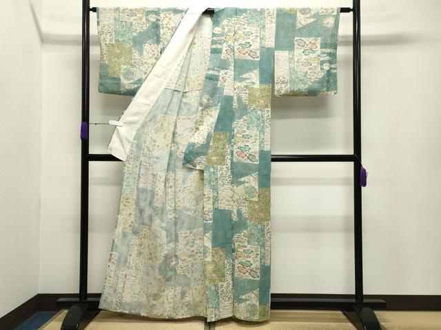 平和屋着物＊夏物 小紋 絽 型染め 色紙重ね花文 正絹 逸品 CABB0139gh