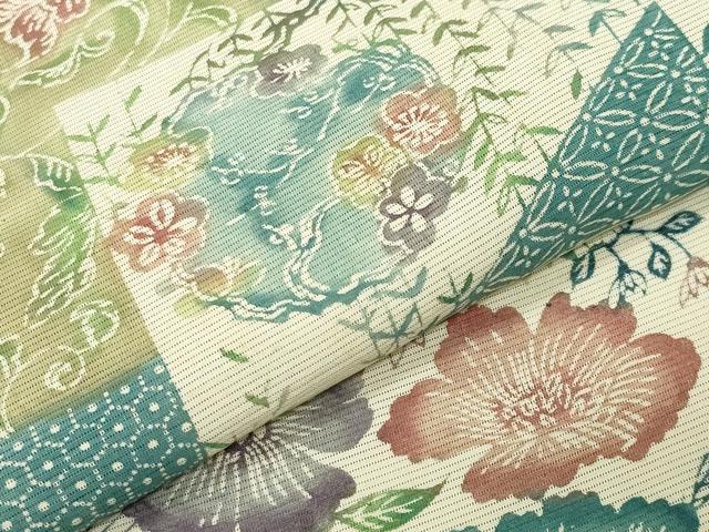 平和屋着物＊夏物 小紋 絽 型染め 色紙重ね花文 正絹 逸品 CABB0139gh