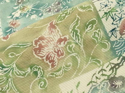 平和屋着物＊夏物 小紋 絽 型染め 色紙重ね花文 正絹 逸品 CABB0139gh