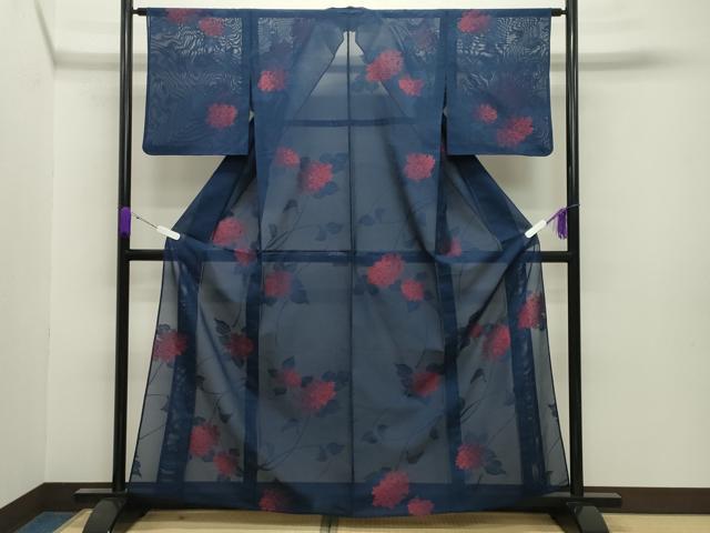 平和屋着物＊夏物 小紋 紗 紫陽花 正絹 逸品 CABB0144gh