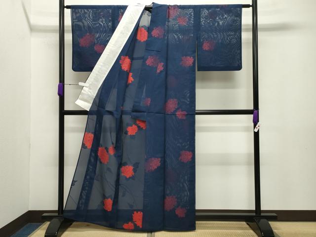 平和屋着物＊夏物 小紋 紗 紫陽花 正絹 逸品 CABB0144gh
