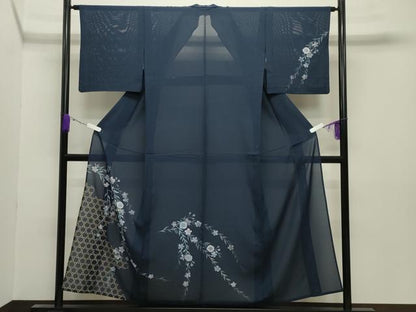 平和屋着物＊夏物 訪問着 絽 手描き 枝垂れ桜文 金彩 正絹 逸品 CABB0145gh